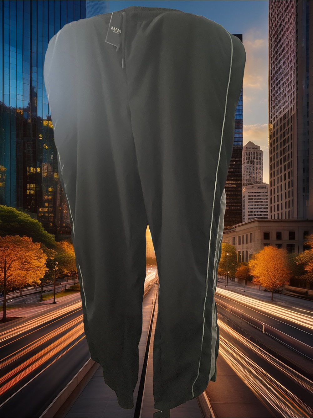 Boohooman NWT Men's Black Parachute Track Pants with Gray Side Panels